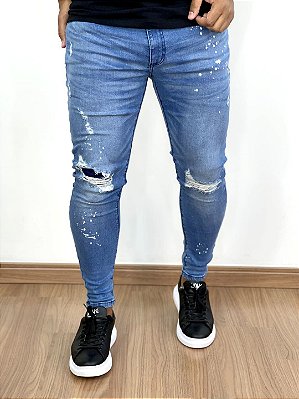 Calça Jeans Masculina Super Skinny Média Forro Com Respingo*