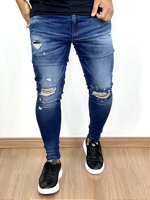 Calça Jeans Masculina Super Skinny Escura Minimal Com Forro*
