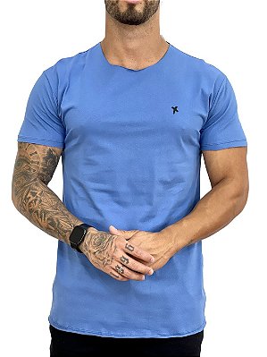 Camiseta Longline Masculina Azul Claro Básica Premium @