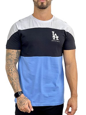 Camiseta Masculina Superior Branco Com Preto LA [