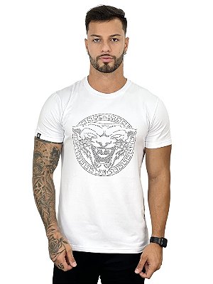 Camiseta Longline Masculina Branca Tigre Maori Preto*