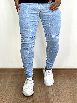 Calça Jeans Masculina Super Skinny Clara Destroyed Recorte*