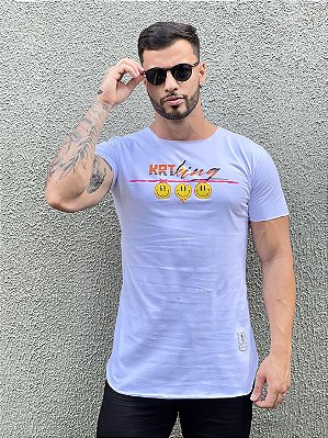 Camiseta Longline Masculina Branca Estampa Smiles #