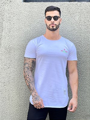 Camiseta Longline Masculina Branca Escritas Colors #