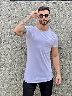 Camiseta Longline Masculina Branca Logo Básico #