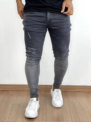 Calça Jeans Masculina Super Skinny Preta Lavada Degradê*