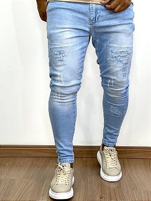 Calça Jeans Masculina Super Skinny Clara Com Recortes Leves*