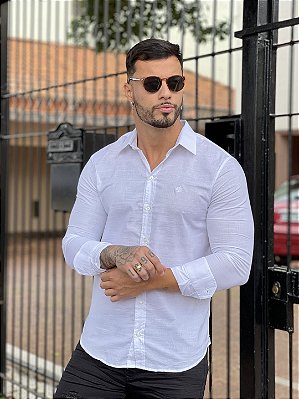 Camisa Manga Longa Masculina Branca Básica Premium*