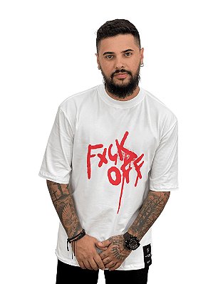 Camiseta Oversized Masculina Branca FXCK OFF Premium