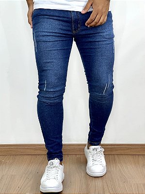 Calça Jeans Masculina Super Skinny Escura Detalhes 102