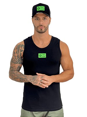 Regata Surf Masculina Preta Logo Emborrachada Verde