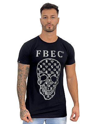 Camiseta masculina premium branca caveira preta - JOHN VERDAZZI