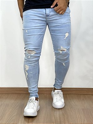 Calça Jeans Masculina Super Skinny Clara Destroyed X No Bolso Tras*