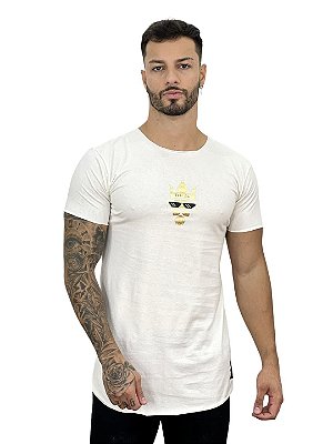 Camiseta Longline Masculina Off White Leão Óculos#