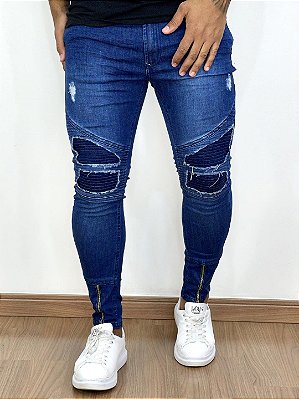 Calça Jeans Masculina Super Skinny Escura Forro e Zíper