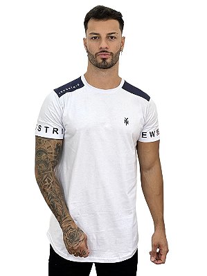 Camiseta Longline Masculina Branca Logo NYC Abrev