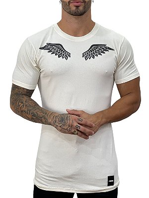 Camiseta Longline Masculina Off White Frontal Wings #