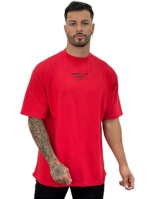 Camiseta Oversized Masculina Vermelha Escritas Minimal