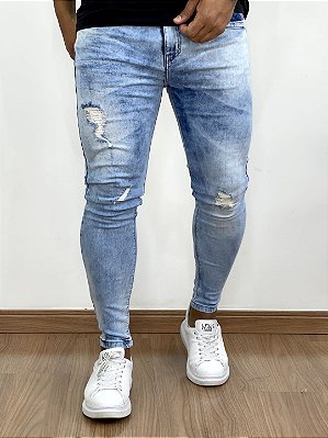 Calça Jeans Masculina Super Skinny Clara Destroyed Classica