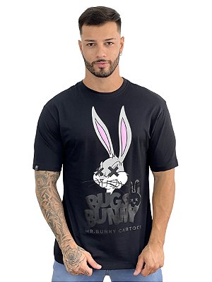 Camiseta Oversized Masculina Preta Bugs Bunny