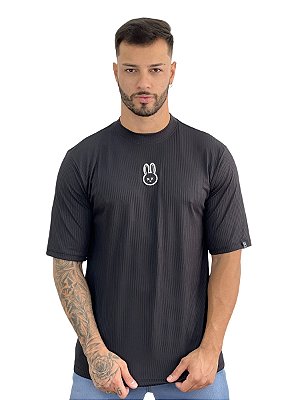 Camiseta Masculina Oversized Canelada Preta Bunny