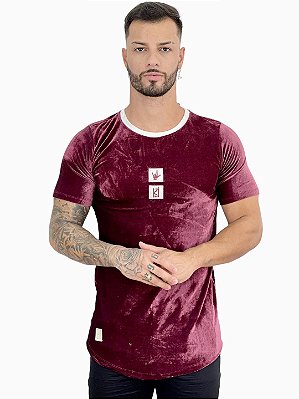 Camiseta Longline Masculina Bordô Veludo Box Frontal