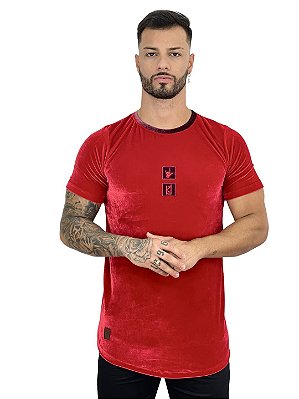 Camiseta Longline Masculina Vermelha Veludo Box Frontal