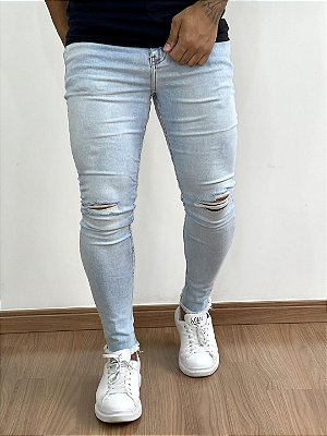 Calça Jeans Masculina Super Skinny Clara Rasgo No Joelho