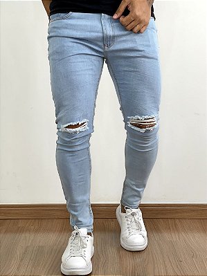 Calça Jeans Masculina Super Skinny Clara Rasgo No Joelho Vip