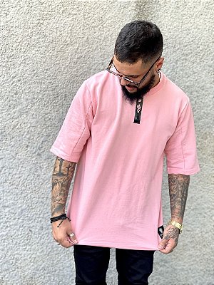 Camiseta Oversized Masculina Rosa Claro Box Frontal