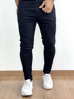 Calça Sarja Masculina Super Skinny Preta Básica Sem Rasgo