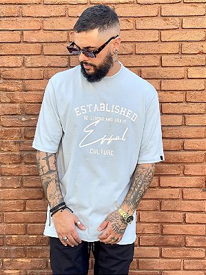 Camiseta Oversized Masculina Azul Clara Assinatura