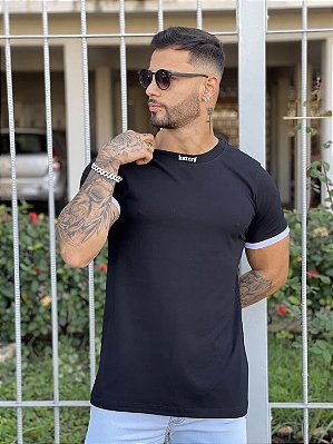 Camiseta Longline Masculina Preta Neck Basic