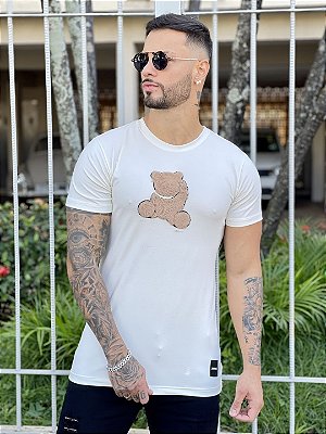 Camiseta Longline Masculina Off White Bear Touch %
