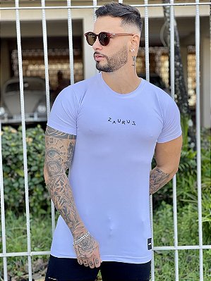 Camiseta Longline Masculina  Branca Escritas Estampa Costas %