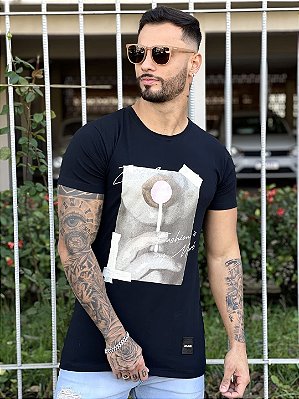 Camiseta Longline Masculina Preta Lollipop %