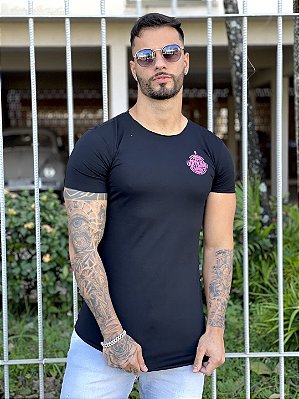 Camiseta Longline Masculina Preta Caveira e Cobra Pedraria - Imperium Store