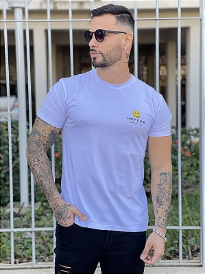 Camiseta Longline Masculina Branca God Smile Hopers Company