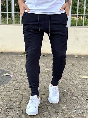 Calça Masculina Moletinho Preta  Courinho Parte De Baixo