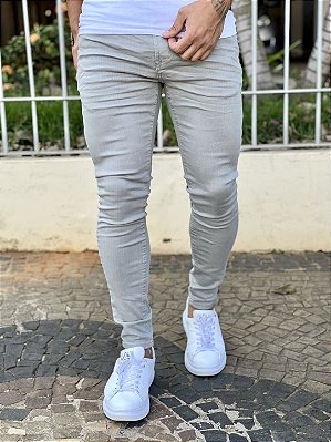 Calça Jeans Masculina Super Skinny Cinza Básica Classica ¬