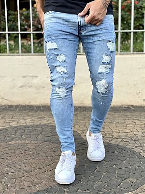 Calça Jeans Masculina Super Skinny Clara Destroyed Ultra Classic