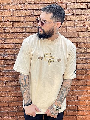 Camiseta Oversized Masculina Bege Iniciais Premium