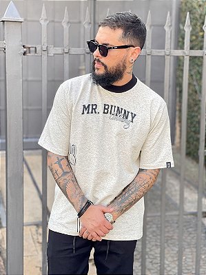 Camiseta Oversized Masculina Cinza Mescla College Mr. Bunny