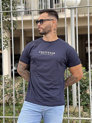 Camiseta Longline Masculina Azul Marinho Amsterdam