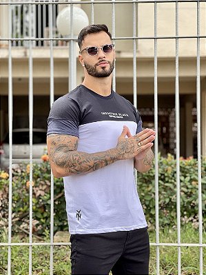 Camiseta Longline Masculina Preta Recorte Branca Industries Black #