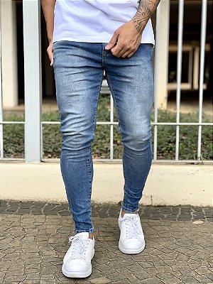 Calça Jeans Masculina Super Skinny Média Básica Sem Rasgo Classic