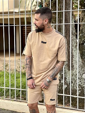 Conjunto Oversized Masculino Marrom Faixa Lateral Premium