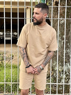 Conjunto Oversized Masculino Marrom Escritas Básicas