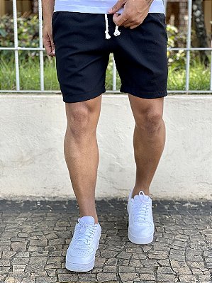 Shorts Linho Masculino Preto Básico Premium %