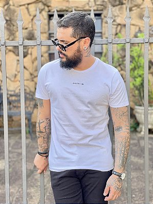 Camiseta Longline Masculina Branca Escritas Basic - Imperium Store